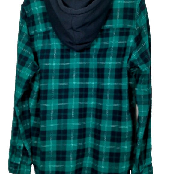 Vintage 1990s Oakley Shirt XL Teal Black Flannel Hooded Skater Long Skate Retro - Picture 3 of 16